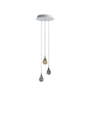 Bomma Soap Mini chandelier with 3 lamps multicolour version 2, 1 x blue, 1 x silver, 1 x gold