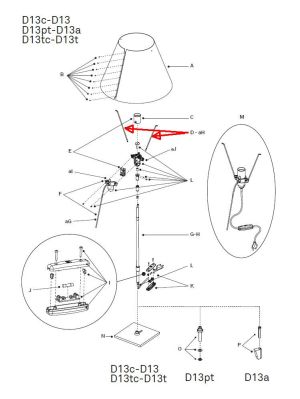 Luceplan Costanza Ersatz Stäbchen für Lampenschirm / Luceplan Costanza replacement shade rods